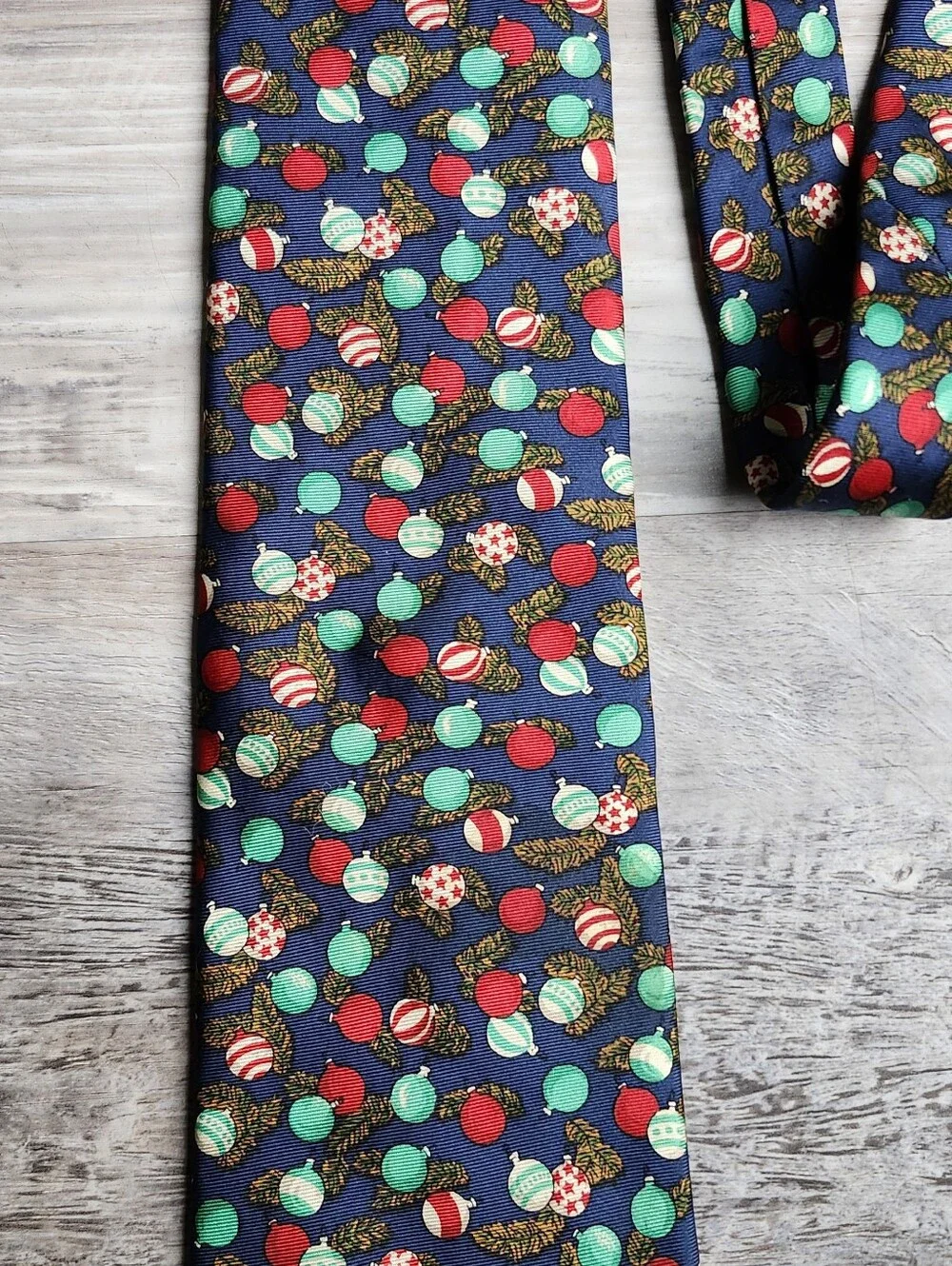 Lands End Christmas Tie 100% Silk USA Navy Ornament Holiday Novelty Necktie